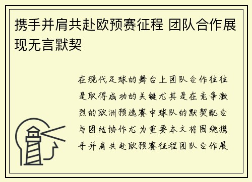 携手并肩共赴欧预赛征程 团队合作展现无言默契